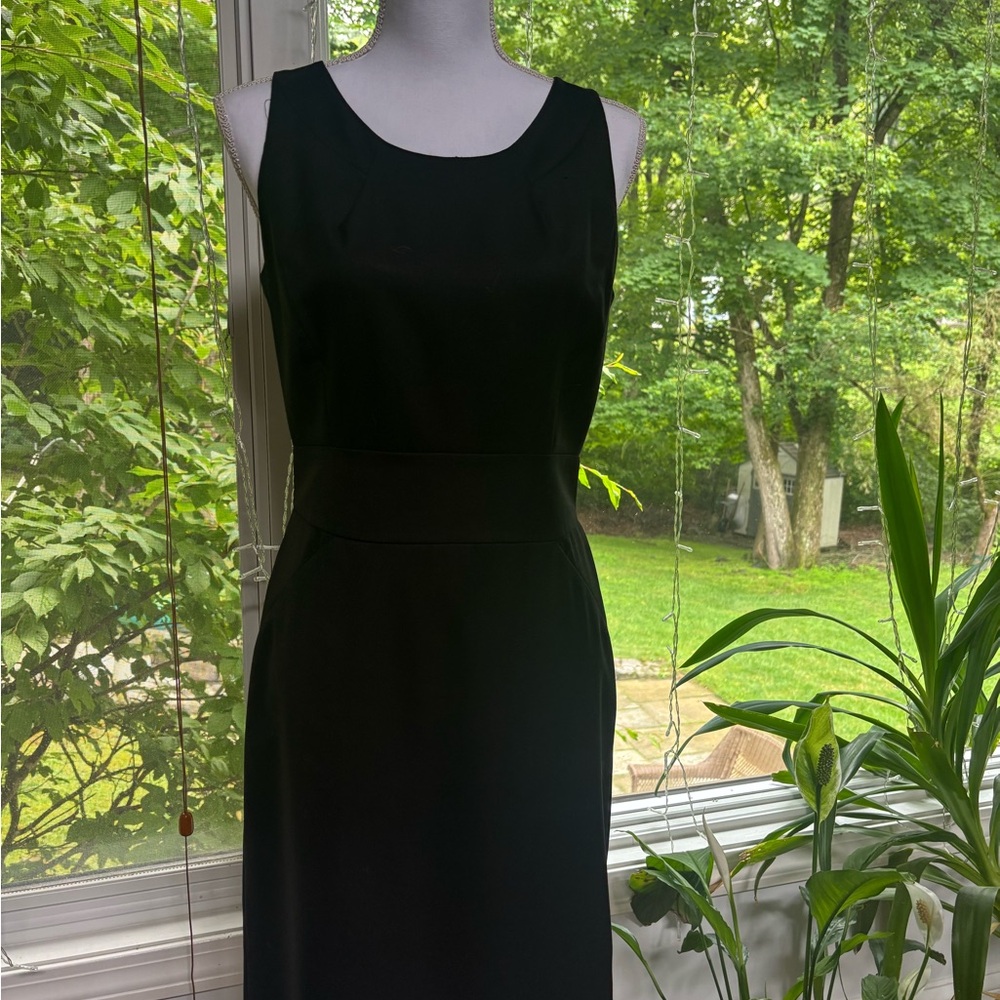 J. Crew Black Sheath Midi Dress Scoop Neck Sleeveless